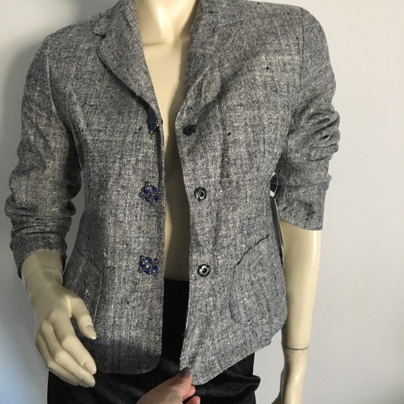 gray 3/4 sleeve blazer w/crystal snap buttons - Picture 4 of 8